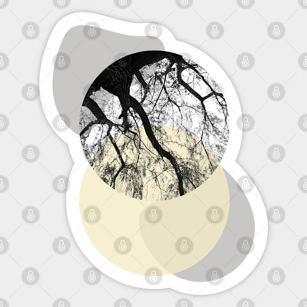 Tree silhouette with round shapes Sticker by RavenWolfCat